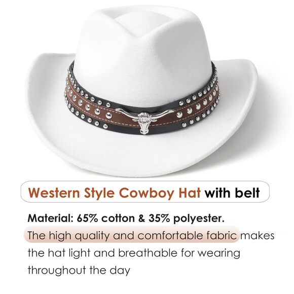 5962 Classic Western Felt Cowboy Cowgirl Hat For Women Men Wide Brim Belt main image 4